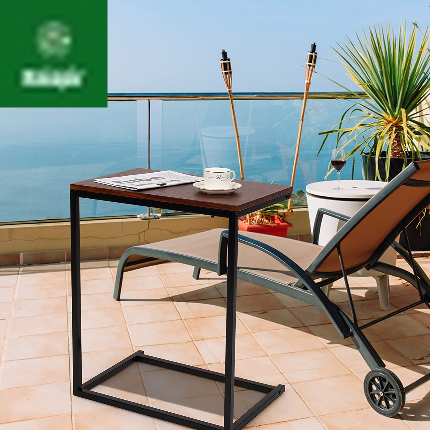 Sofa Side Table C Shaped Table, Vintage Couch Table Sofa Side Table for Coffee Snack Laptop, Living Room TV Tray End Table