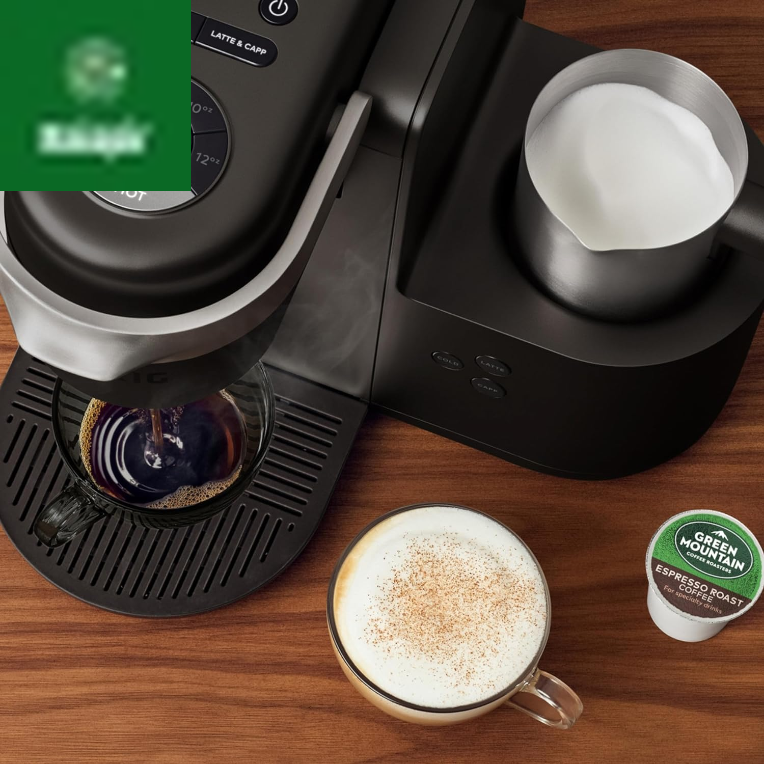 K-Cafe Single-Serve K-Cup Coffee Maker, Latte Maker and Cappuccino Maker, Comes with Dishwasher Safe Milk Frother, Coffee Shot Capability, Compatible with All  K-Cup Pods, Dark Charcoal