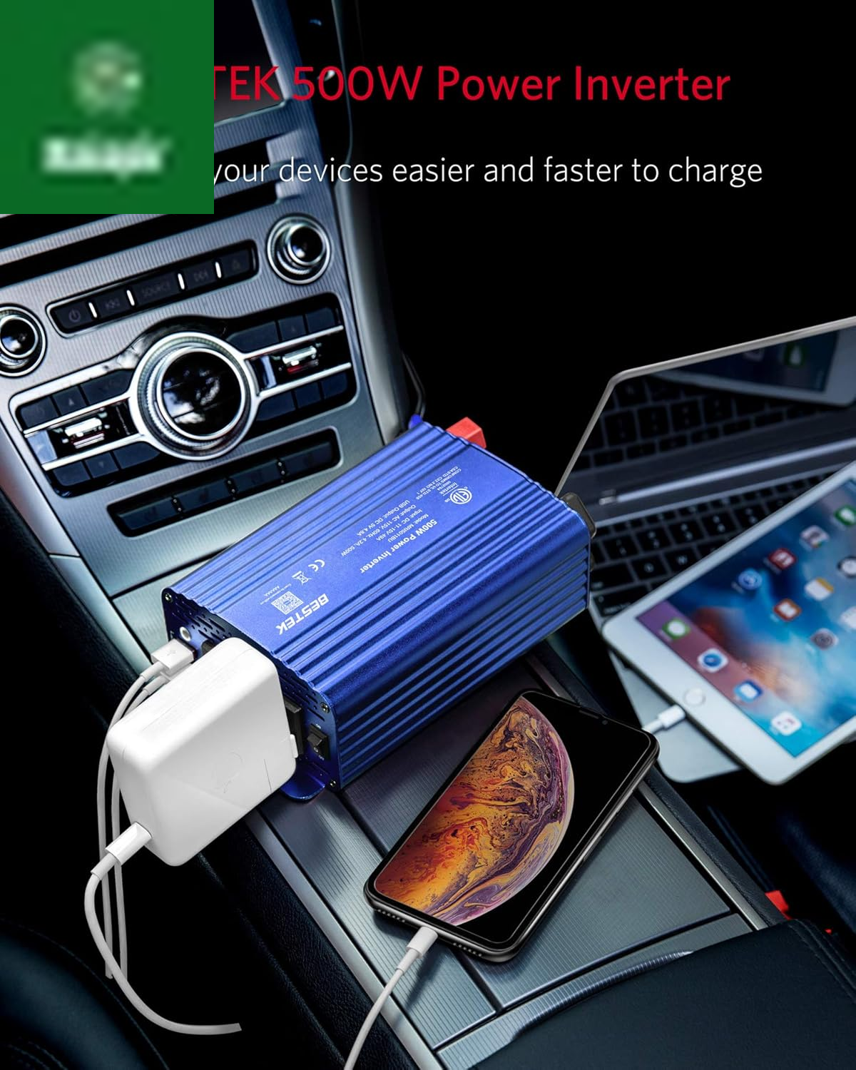 500W Power Inverter DC 12V to 110V AC Converter with 4.8A Dual USB Car Charger ETL Listed (Blue)