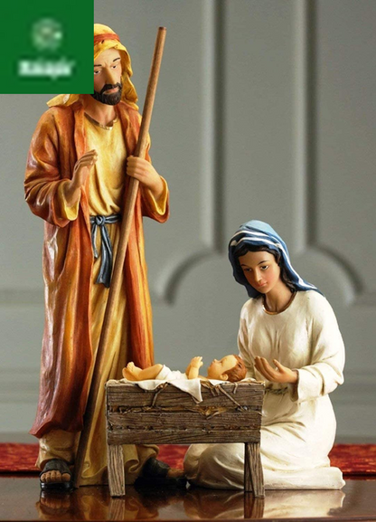 Three Kings Gifts Magi, Wise Men, Christmas Star, Angel, Shepherds, Sheep, Holy Family, Jesus in Manger, Real Gold in Trunk, Nativity Scene Set & Figures, 11-Pieces, for 7 Inch Scale Collection