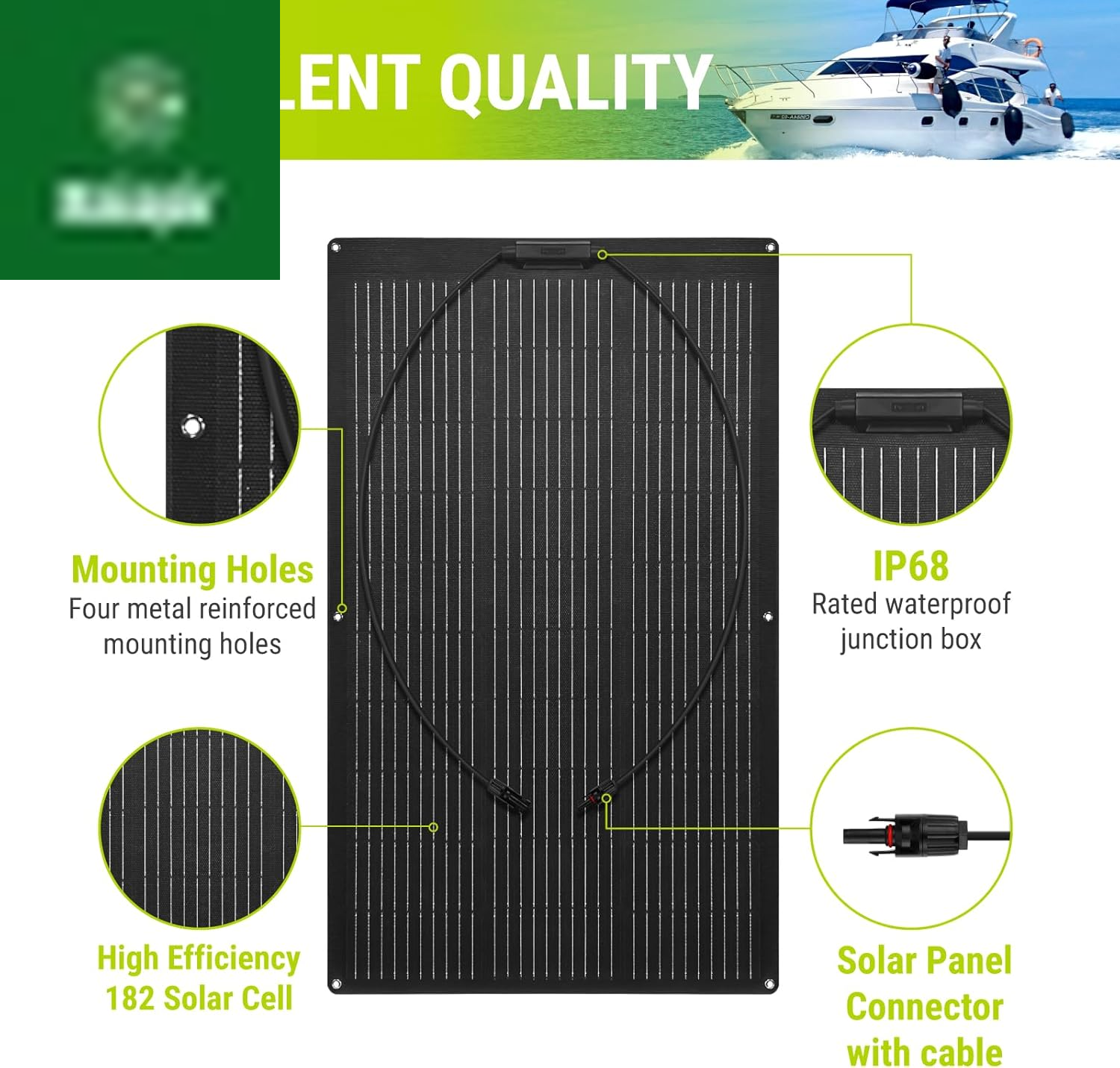 100W Flexible Solar Panel Portable Bendable 12 Volts 10BB Mono Cell for Uneven Surfaces Marine Camping Home Boat RV Surface Black