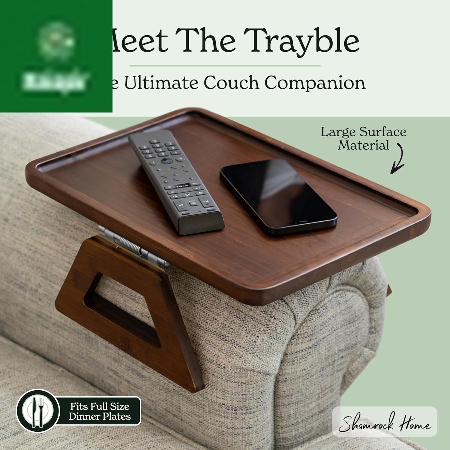 Bamboo Trayble Couch Arm Table, Clip on Tray Sofa Table for Couches. Sofa Arm Tray, Armchair Table for TV Dinners, Remotes, Drinks and Snacks - 13.75 X 9.5Inch, Brown