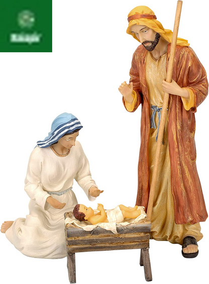Three Kings Gifts Magi, Wise Men, Christmas Star, Angel, Shepherds, Sheep, Holy Family, Jesus in Manger, Real Gold in Trunk, Nativity Scene Set & Figures, 11-Pieces, for 7 Inch Scale Collection