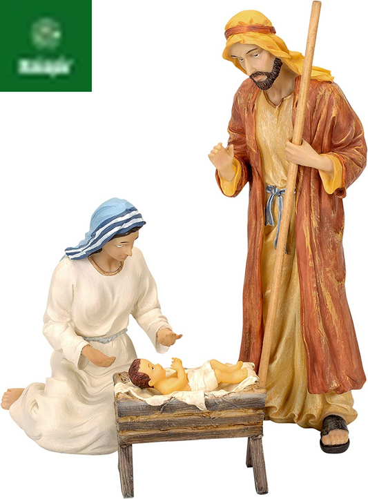 Three Kings Gifts Magi, Wise Men, Christmas Star, Angel, Shepherds, Sheep, Holy Family, Jesus in Manger, Real Gold in Trunk, Nativity Scene Set & Figures, 11-Pieces, for 7 Inch Scale Collection