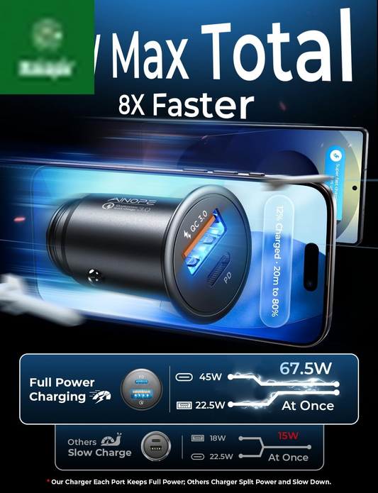 67.5W Super Mini Car Charger USB C 45W PD&QC 3.0 Fast Charging, All Metal Cigarette Lighter Adapter Car Charger Adapter Outlet for Iphone 17 Pro Max Air 16 15 14 13, Samsung Galaxy S25,Android