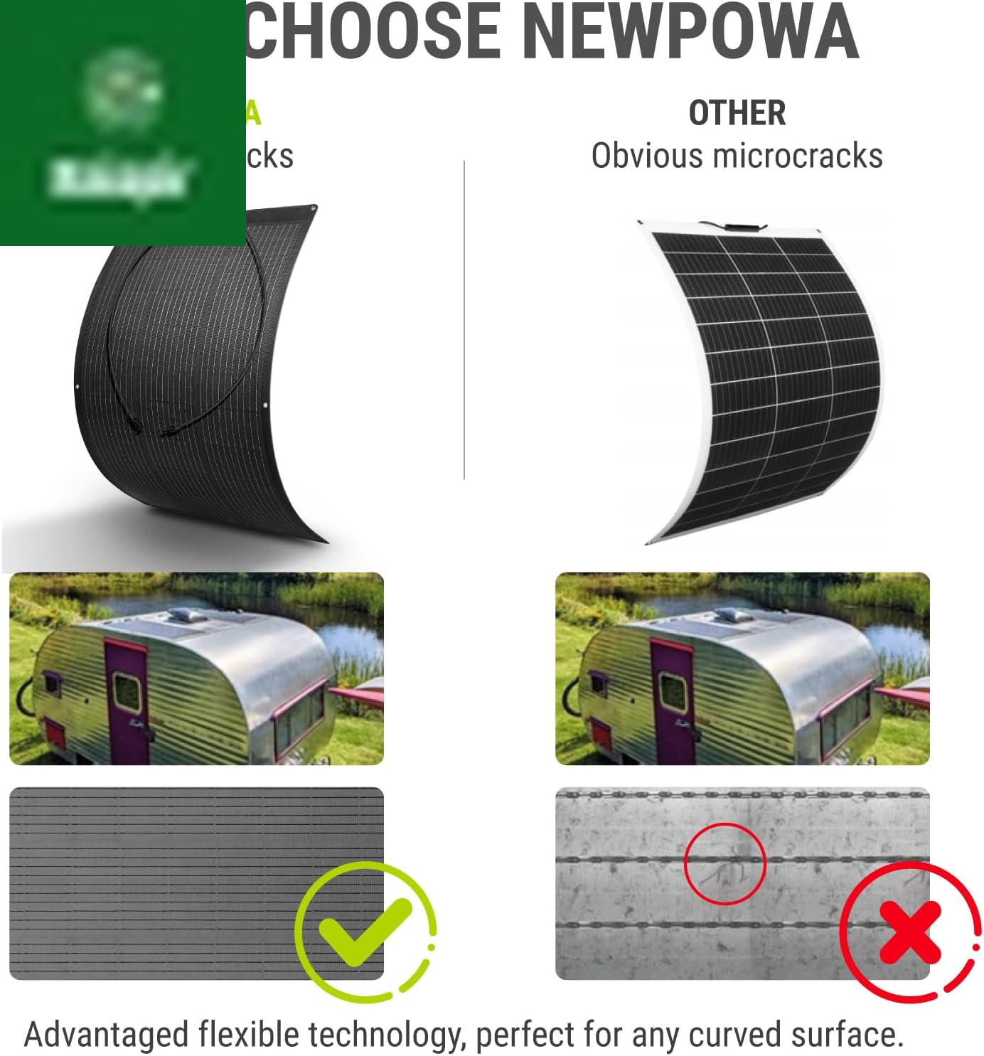 100W Flexible Solar Panel Portable Bendable 12 Volts 10BB Mono Cell for Uneven Surfaces Marine Camping Home Boat RV Surface Black