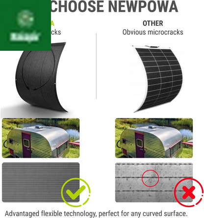 100W Flexible Solar Panel Portable Bendable 12 Volts 10BB Mono Cell for Uneven Surfaces Marine Camping Home Boat RV Surface Black