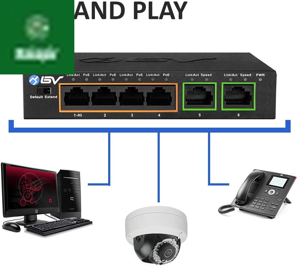 -Tech 6 Port Poe+ Switch (4 Poe+ Ports with 2 Ethernet Uplink and Extend Function) – 60W – 802.3At + 1 High Power Poe Port| Desktop Fanless Design | Plug & Play | Sturdy Metal Housing
