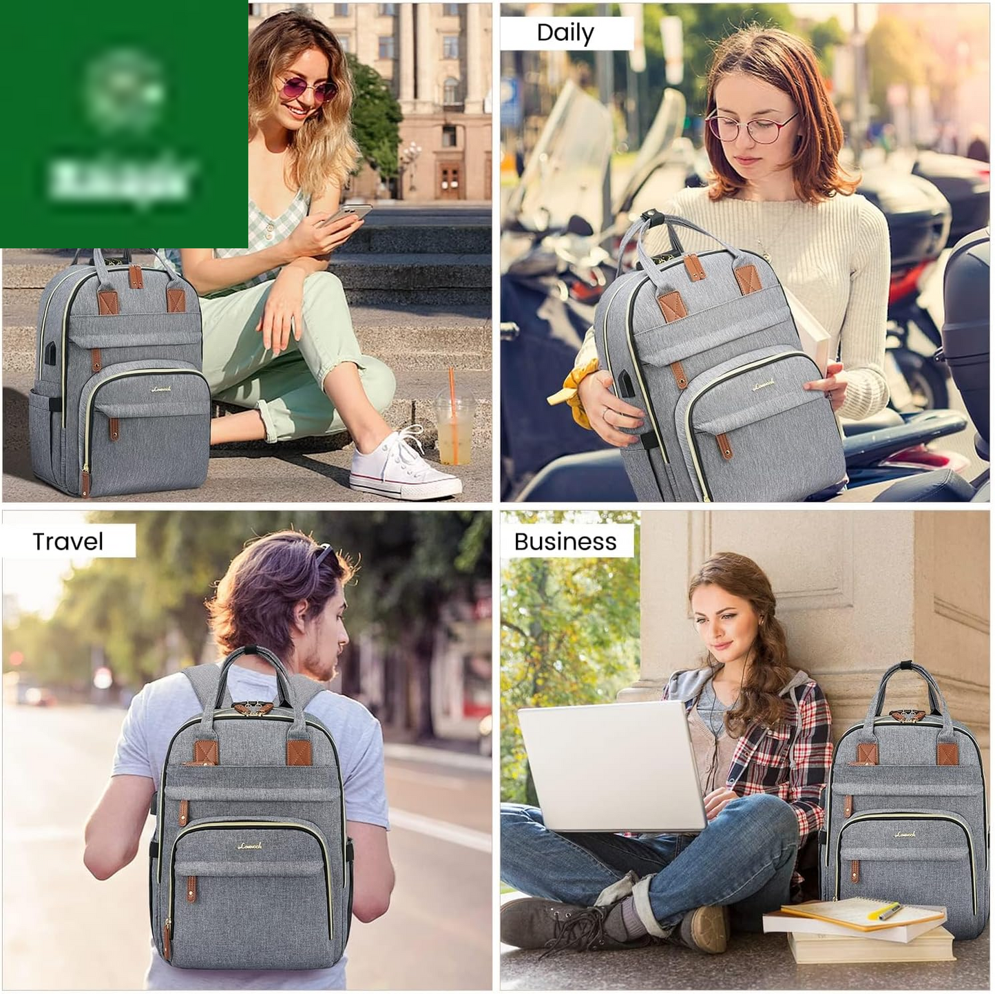 Laptop Backpack for Women & Men, Unisex Travel Anti-Theft Work Bag, Business Computer College Backpacks Purse, Casual Hiking Outdoor Carry on Daypack with Lock, Fits 15.6 Inch Laptop, Grey