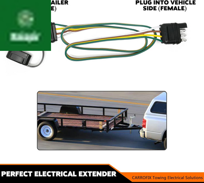 Trailer 4 Wire Plug 32" Inch 4 Pin Flat Wire Extension Male & Female Connector