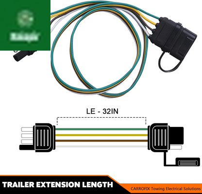 Trailer 4 Wire Plug 32" Inch 4 Pin Flat Wire Extension Male & Female Connector