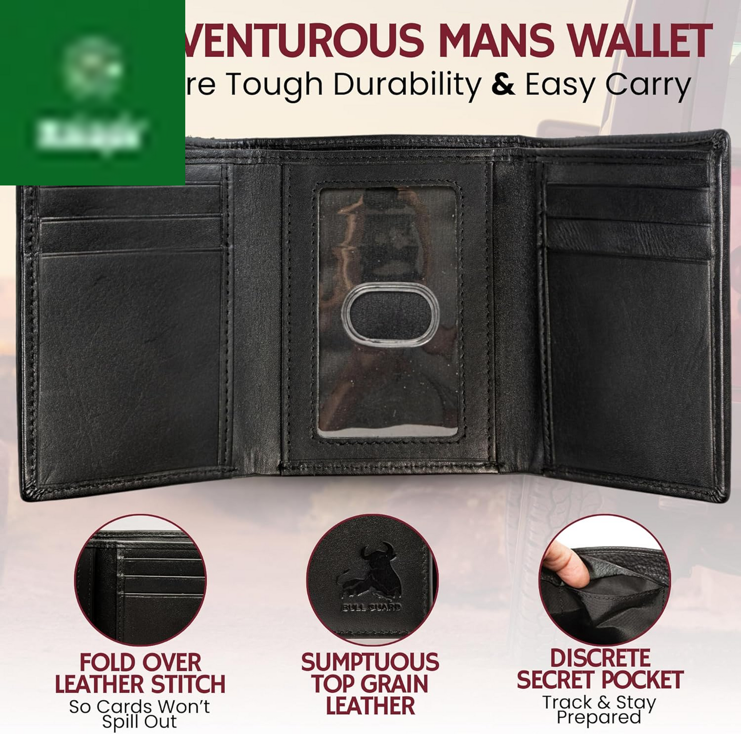 Genuine Nappa Leather Trifold Wallet for Men RFID and ID Window