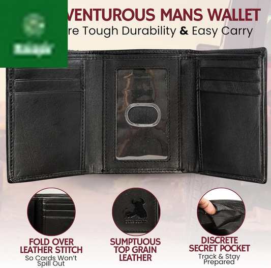 Genuine Nappa Leather Trifold Wallet for Men RFID and ID Window