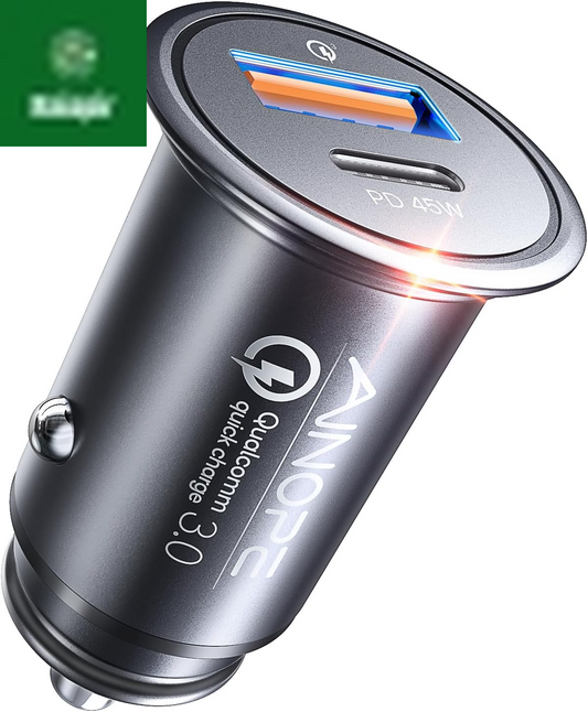 67.5W Super Mini Car Charger USB C 45W PD&QC 3.0 Fast Charging, All Metal Cigarette Lighter Adapter Car Charger Adapter Outlet for Iphone 17 Pro Max Air 16 15 14 13, Samsung Galaxy S25,Android