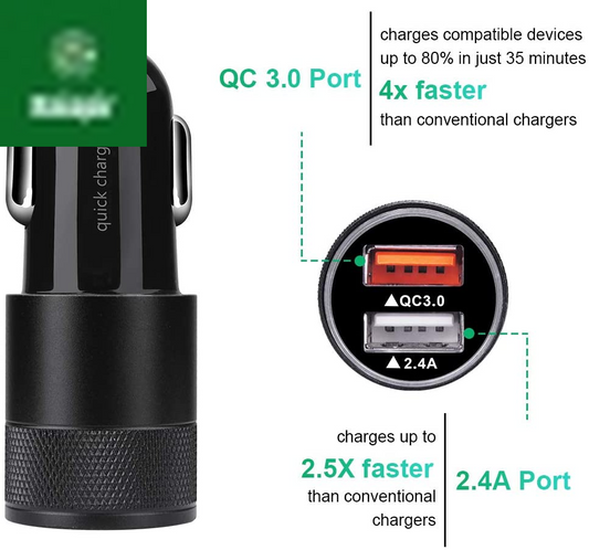 Fast Car Charger, Quick Charging 5.4A/30W Phone USB Adapter Rapid Plug 2 Port Cigarette Lighter Auto Charger Flush Compatible Samsung, Tablet, Iphone, Ipad, LG, Automobile