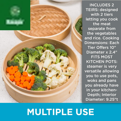 Bamboo Steamer (Classic Bamboo, 10" Diameter)