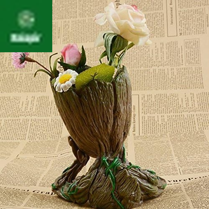 Baby Groot Pen Pot Tree Man Pens Holder or Flower Pot with Drainage Hole Perfect for a Tiny Succulents Plants 6" (Grayish Brown)