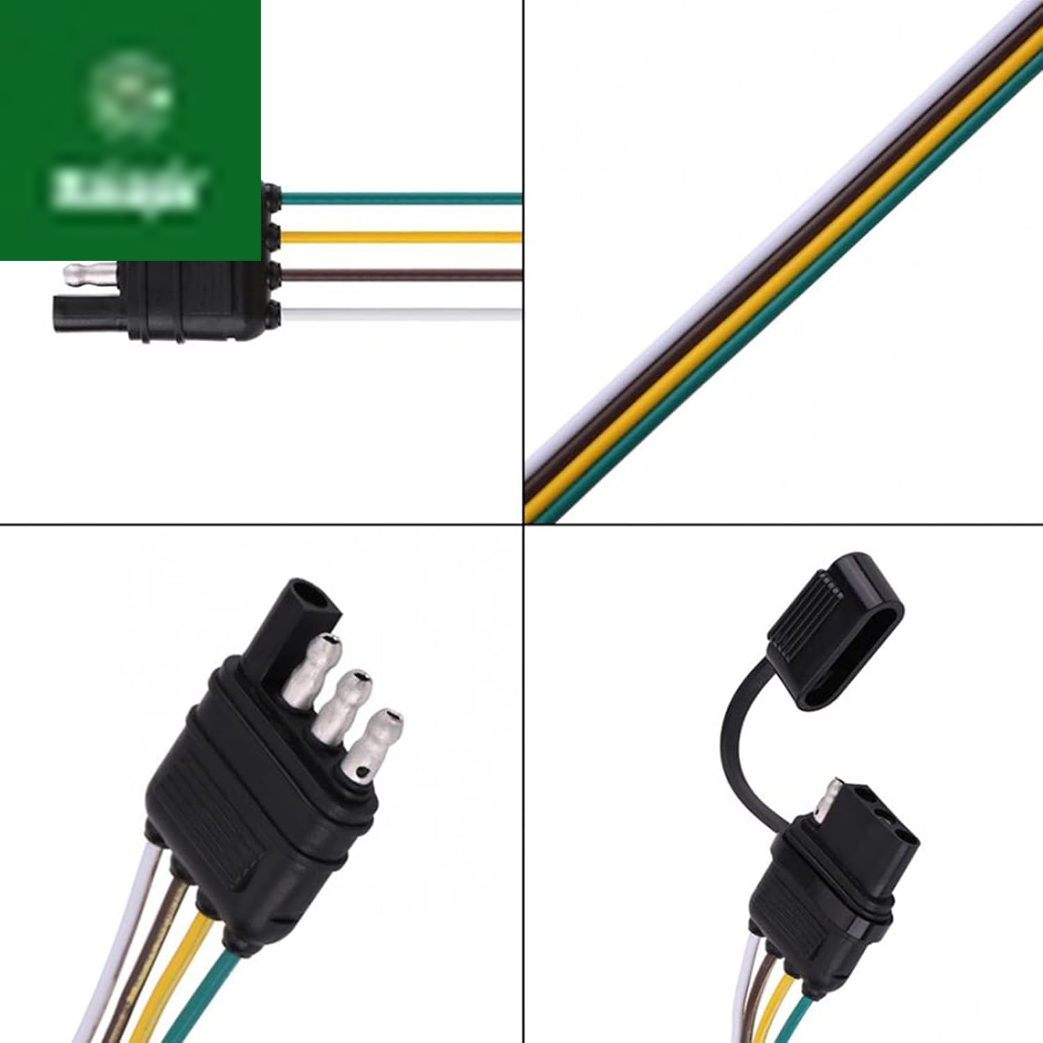 Trailer 4 Wire Plug 32" Inch 4 Pin Flat Wire Extension Male & Female Connector