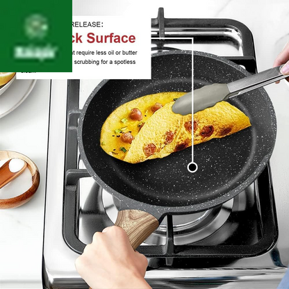 Nonstick Granite Frying Pan Skillet, Non Stick Omelette Fry Pans, Omelet Egg Pan, Stone Cookware Chef'S Pan, Induction Compatible, PFOA Free (Gray, 9.5 Inch with Lid)