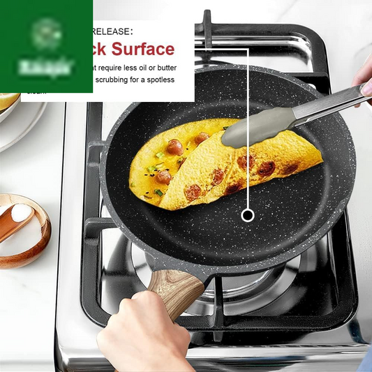 Nonstick Granite Frying Pan Skillet, Non Stick Omelette Fry Pans, Omelet Egg Pan, Stone Cookware Chef'S Pan, Induction Compatible, PFOA Free (Gray, 9.5 Inch with Lid)