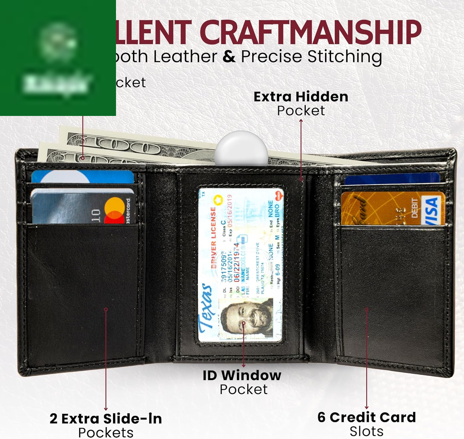 Genuine Nappa Leather Trifold Wallet for Men RFID and ID Window