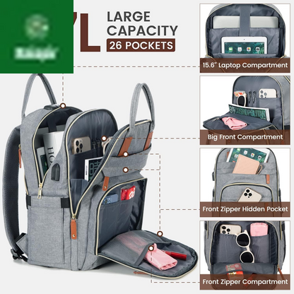 Laptop Backpack for Women & Men, Unisex Travel Anti-Theft Work Bag, Business Computer College Backpacks Purse, Casual Hiking Outdoor Carry on Daypack with Lock, Fits 15.6 Inch Laptop, Grey