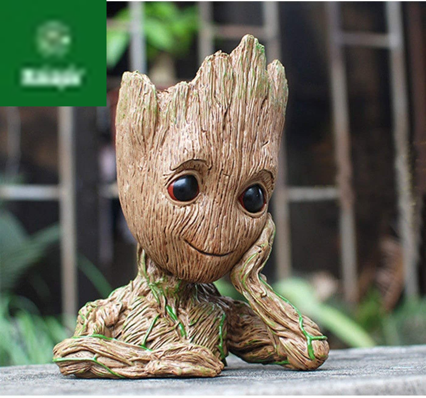 Baby Groot Pen Pot Tree Man Pens Holder or Flower Pot with Drainage Hole Perfect for a Tiny Succulents Plants 6" (Grayish Brown)