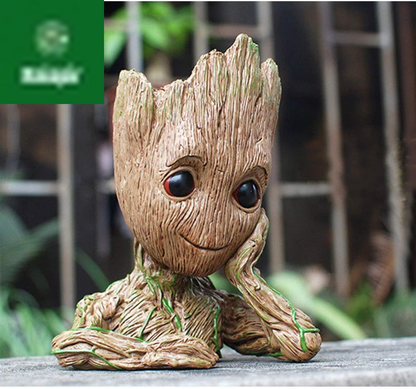 Baby Groot Pen Pot Tree Man Pens Holder or Flower Pot with Drainage Hole Perfect for a Tiny Succulents Plants 6" (Grayish Brown)