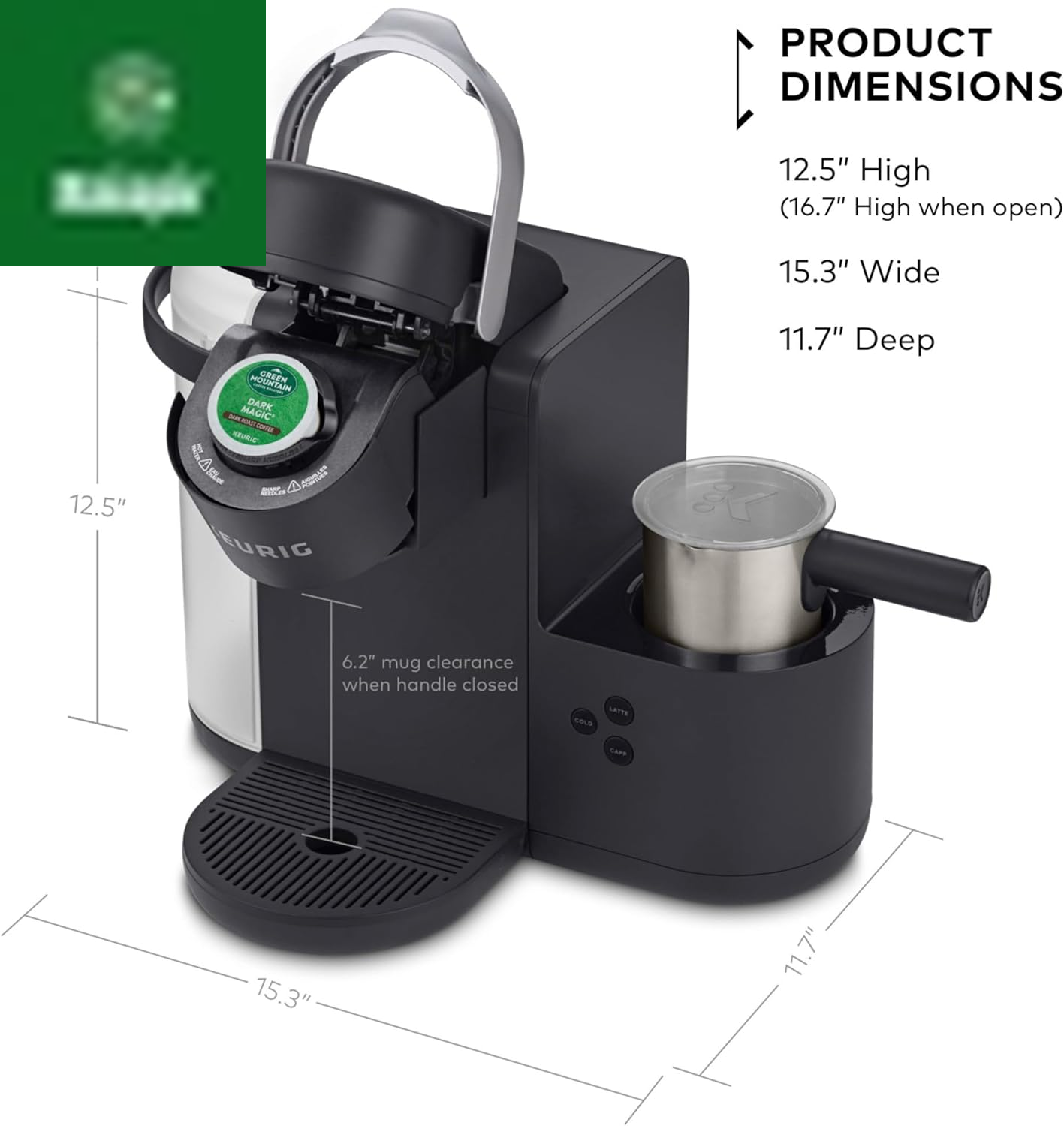K-Cafe Single-Serve K-Cup Coffee Maker, Latte Maker and Cappuccino Maker, Comes with Dishwasher Safe Milk Frother, Coffee Shot Capability, Compatible with All  K-Cup Pods, Dark Charcoal