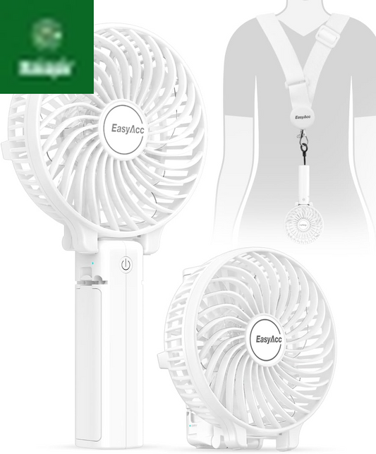 Handheld Fans [2X Crossbody Straps/2Xdiy Stickers] for Portable Fan and Phones -Up to 10H Rechargeable Foldable Hand Desktop Fan for Home and Travel - White