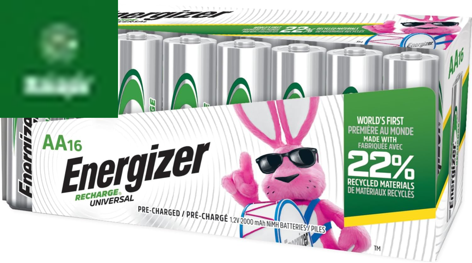 Recharge Universal Rechargeable AA Batteries (16 Pack), Double a Rechargeable Batteries