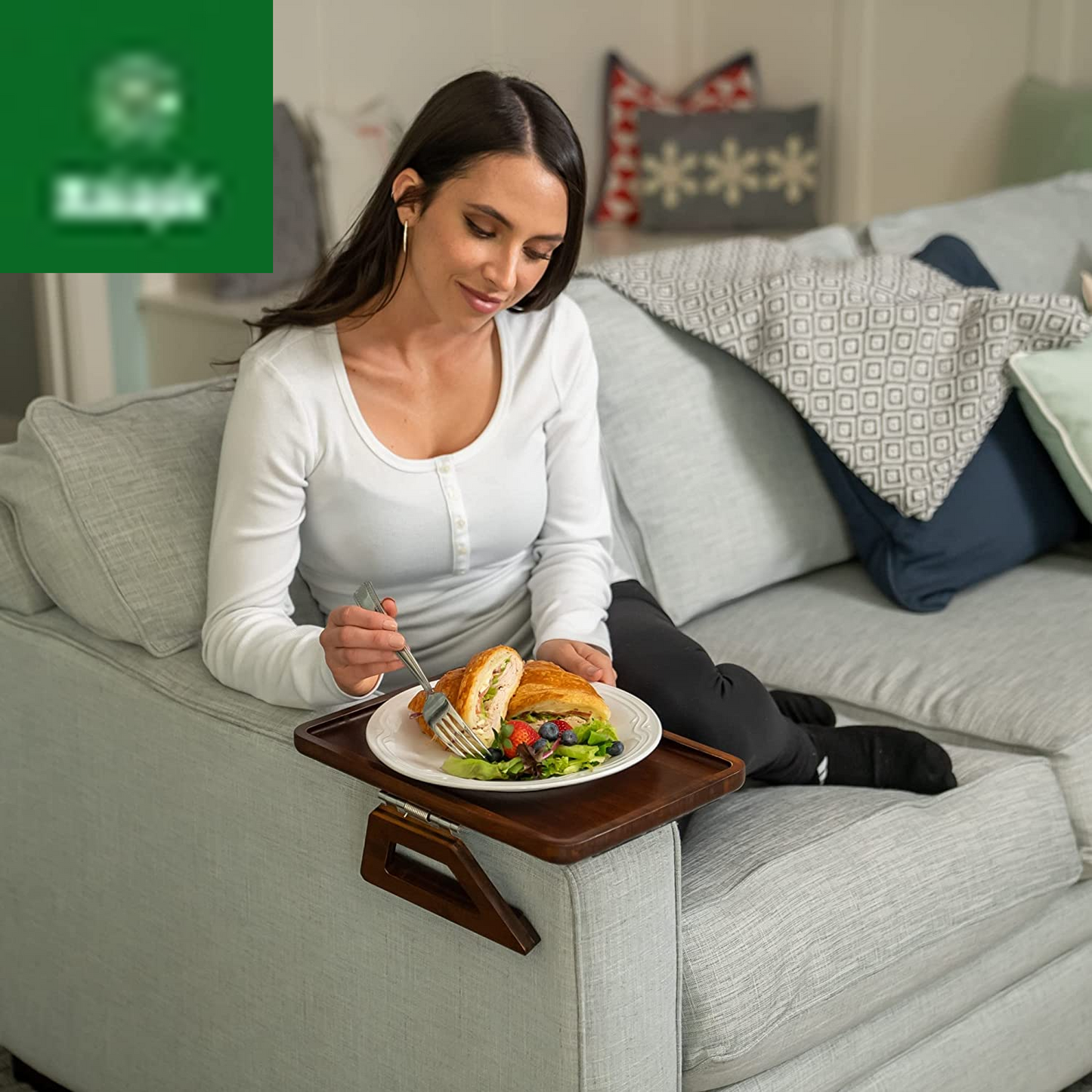 Bamboo Trayble Couch Arm Table, Clip on Tray Sofa Table for Couches. Sofa Arm Tray, Armchair Table for TV Dinners, Remotes, Drinks and Snacks - 13.75 X 9.5Inch, Brown