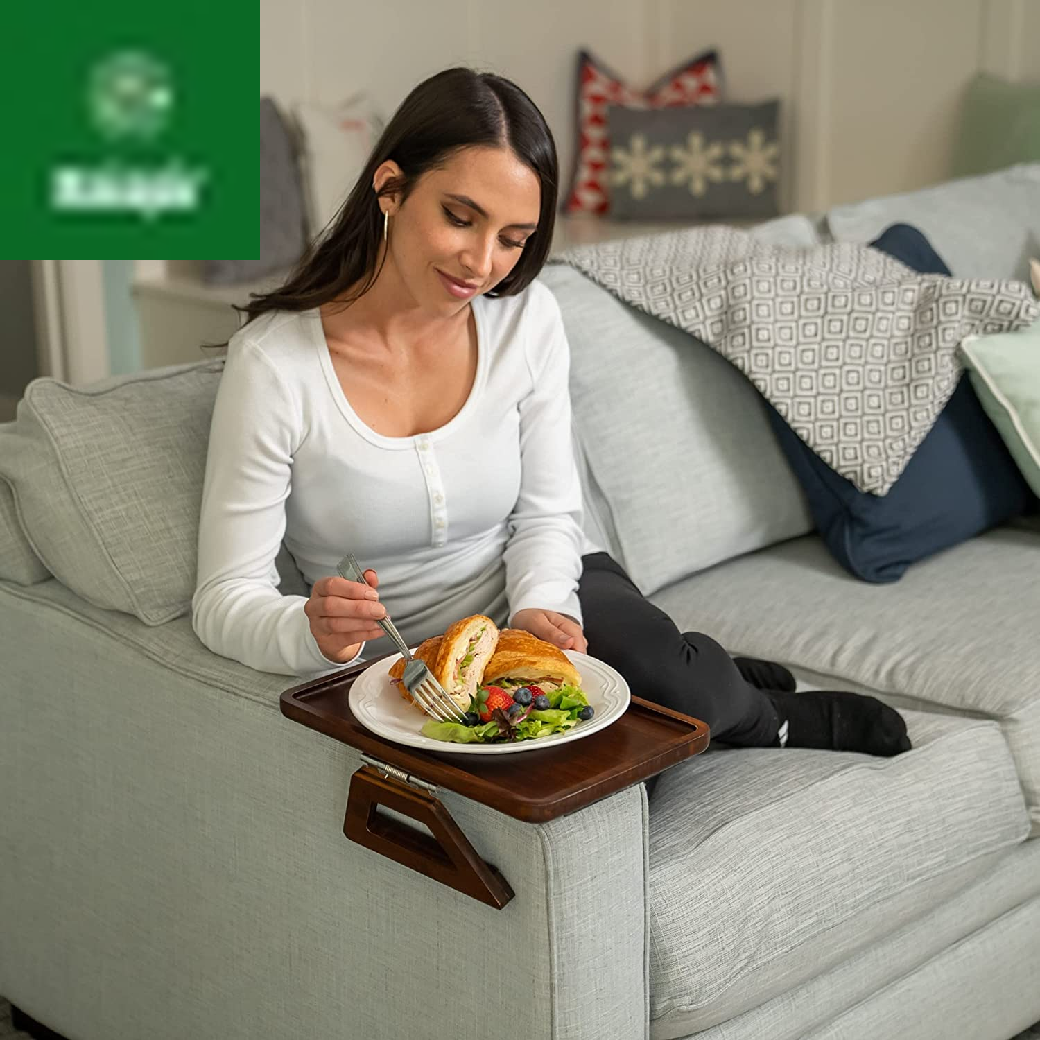 Bamboo Trayble Couch Arm Table, Clip on Tray Sofa Table for Couches. Sofa Arm Tray, Armchair Table for TV Dinners, Remotes, Drinks and Snacks - 13.75 X 9.5Inch, Brown