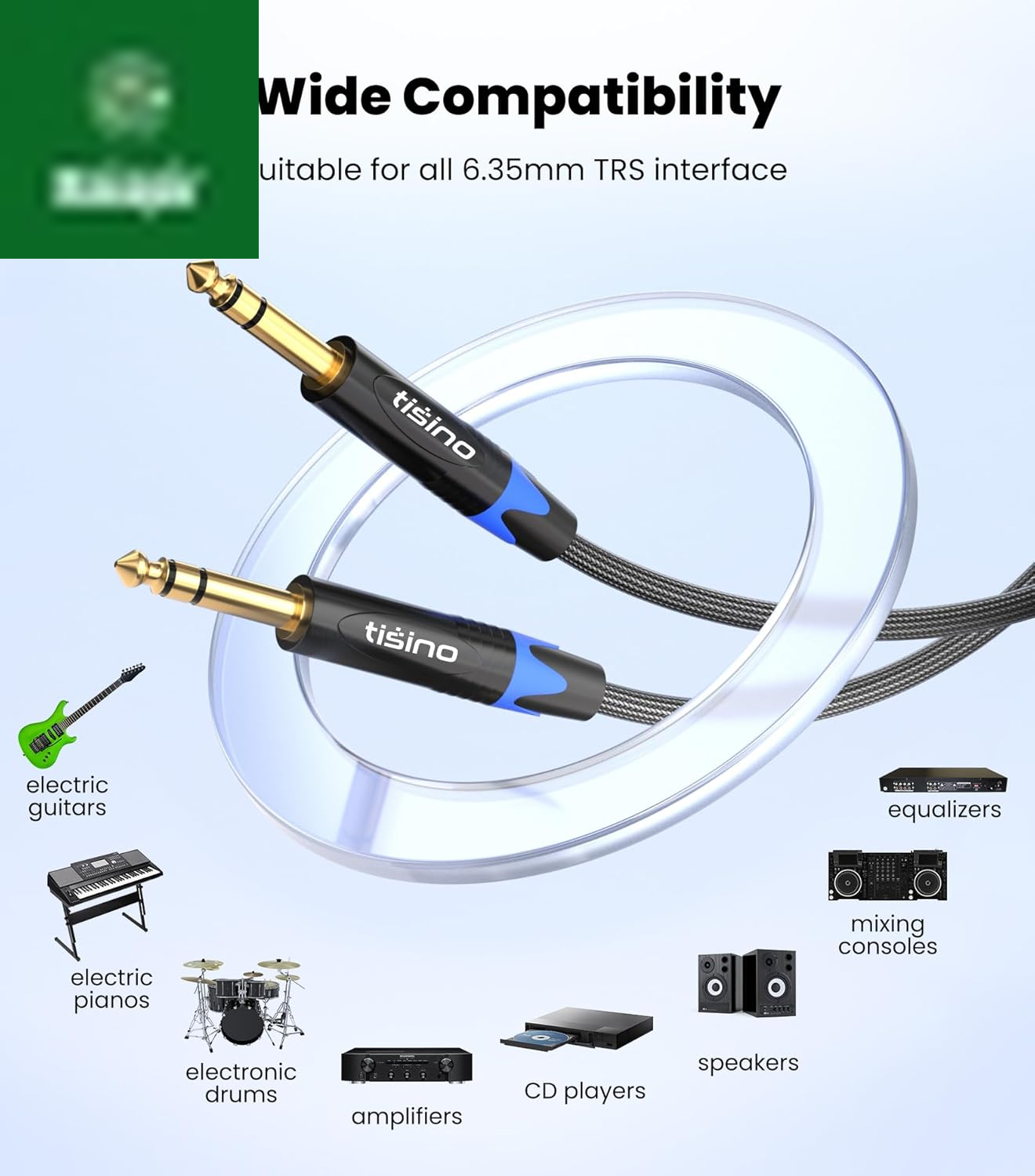 1/4 Inch TRS Cable, Quarter Inch 1/4 TRS to TRS Balanced Stereo Audio Cable Male to Male Pro Interconnect Cable Guitar Cable, Nylon Braid - 3 FT
