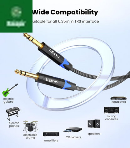 1/4 Inch TRS Cable, Quarter Inch 1/4 TRS to TRS Balanced Stereo Audio Cable Male to Male Pro Interconnect Cable Guitar Cable, Nylon Braid - 3 FT