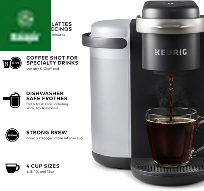 K-Cafe Single-Serve K-Cup Coffee Maker, Latte Maker and Cappuccino Maker, Comes with Dishwasher Safe Milk Frother, Coffee Shot Capability, Compatible with All  K-Cup Pods, Dark Charcoal