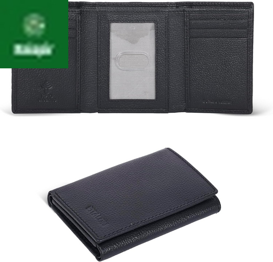 Leather Trifold Wallet for Men - RFID Blocking - 6 Card Slots, 2 Slip Pockets & 1 Front ID Window - Minimalist Design, Slim Wallet