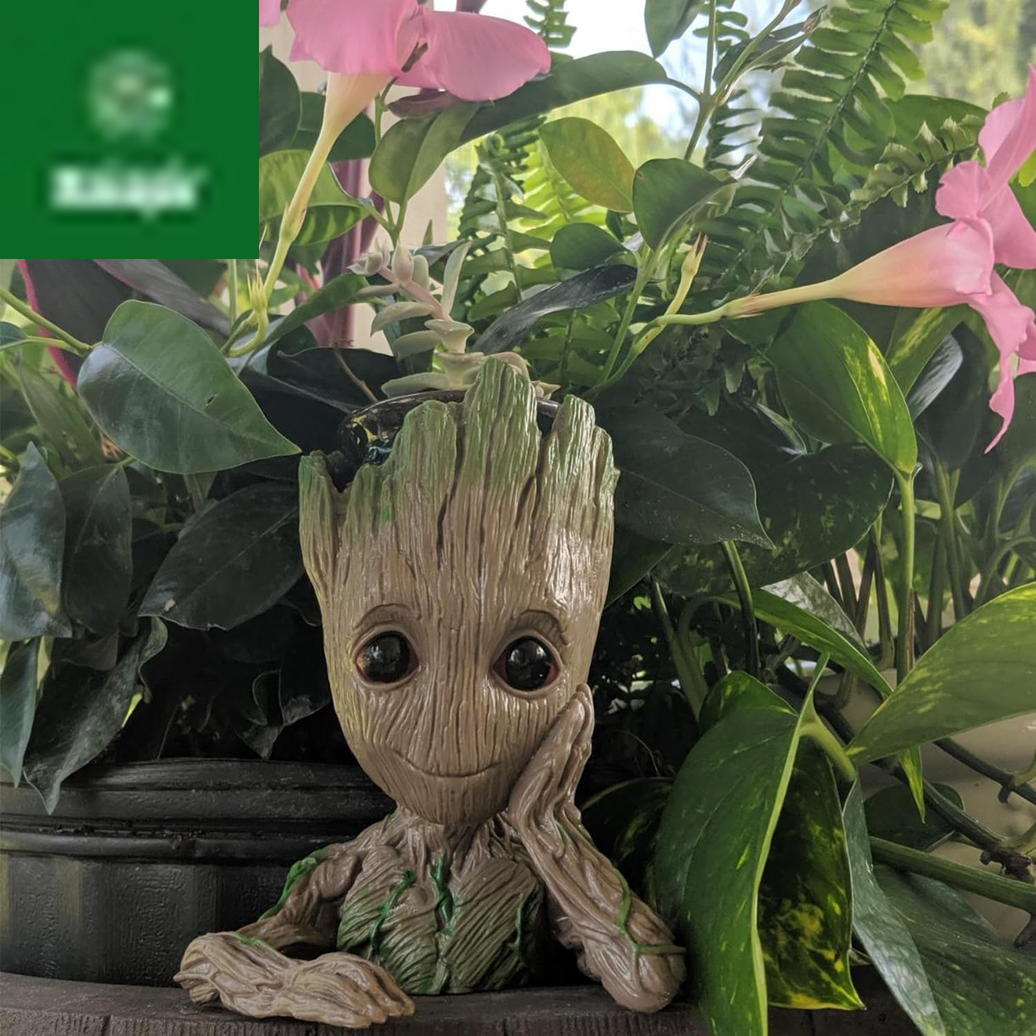 Baby Groot Pen Pot Tree Man Pens Holder or Flower Pot with Drainage Hole Perfect for a Tiny Succulents Plants 6" (Grayish Brown)