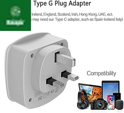 US to UK Plug Adapter, Type G Travel Adaptor with 2 USB 2 Electrical Outlets, UK Power Adapter for USA to Ireland England London Scotland British Dubai Kenya Hong Kong Qatar, 2-Pack