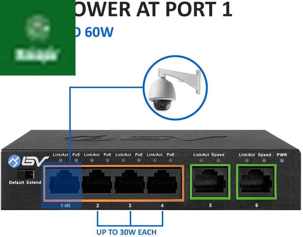 -Tech 6 Port Poe+ Switch (4 Poe+ Ports with 2 Ethernet Uplink and Extend Function) – 60W – 802.3At + 1 High Power Poe Port| Desktop Fanless Design | Plug & Play | Sturdy Metal Housing