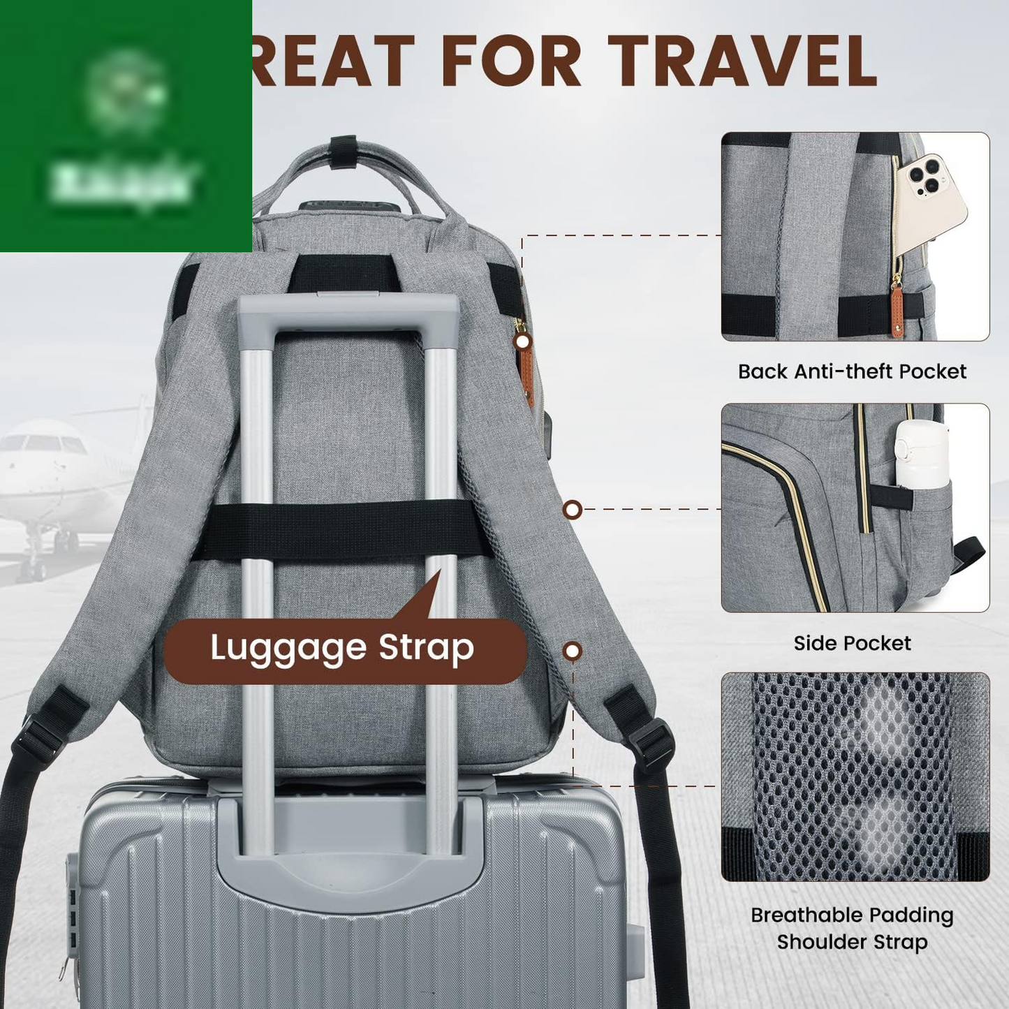 Laptop Backpack for Women & Men, Unisex Travel Anti-Theft Work Bag, Business Computer College Backpacks Purse, Casual Hiking Outdoor Carry on Daypack with Lock, Fits 15.6 Inch Laptop, Grey