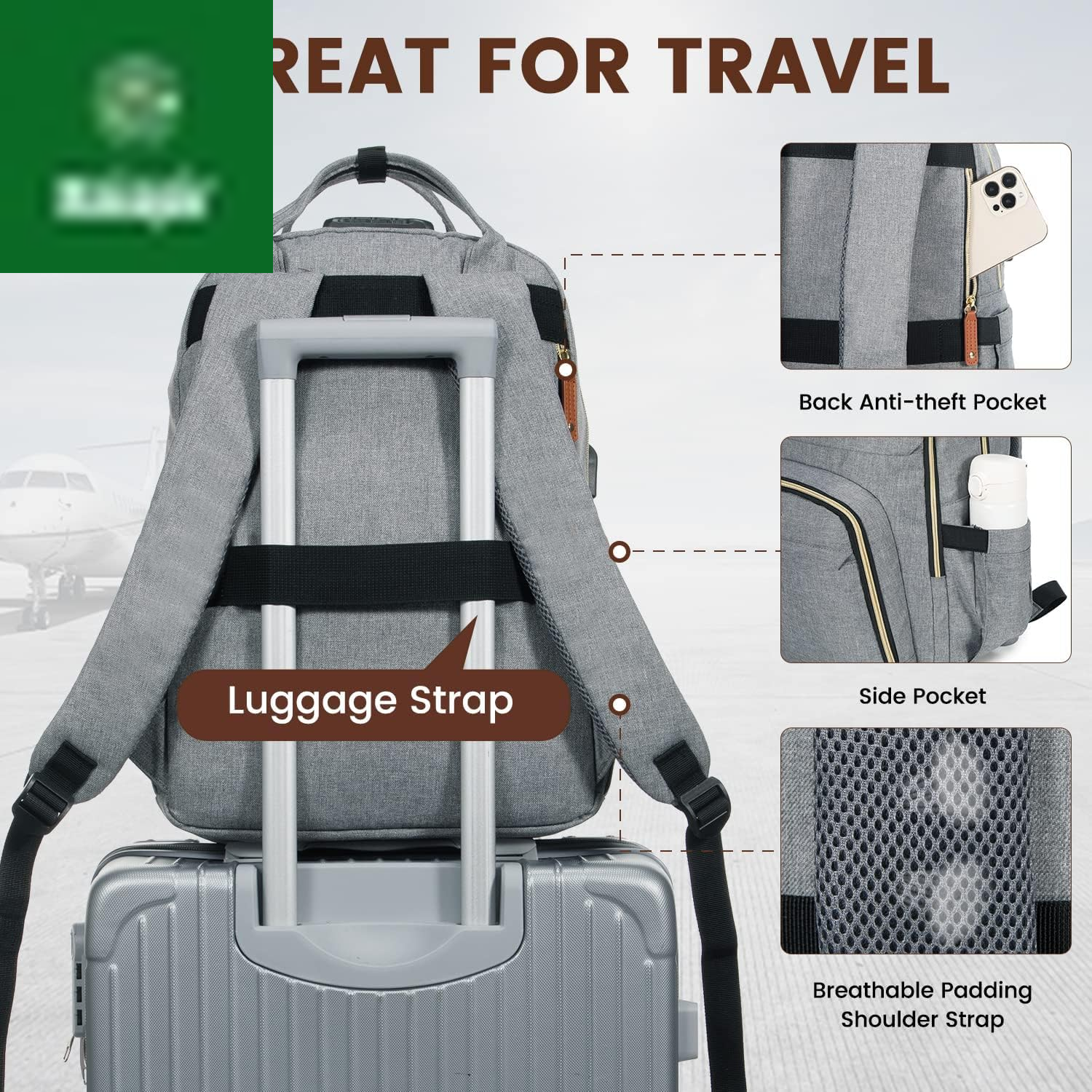 Laptop Backpack for Women & Men, Unisex Travel Anti-Theft Work Bag, Business Computer College Backpacks Purse, Casual Hiking Outdoor Carry on Daypack with Lock, Fits 15.6 Inch Laptop, Grey