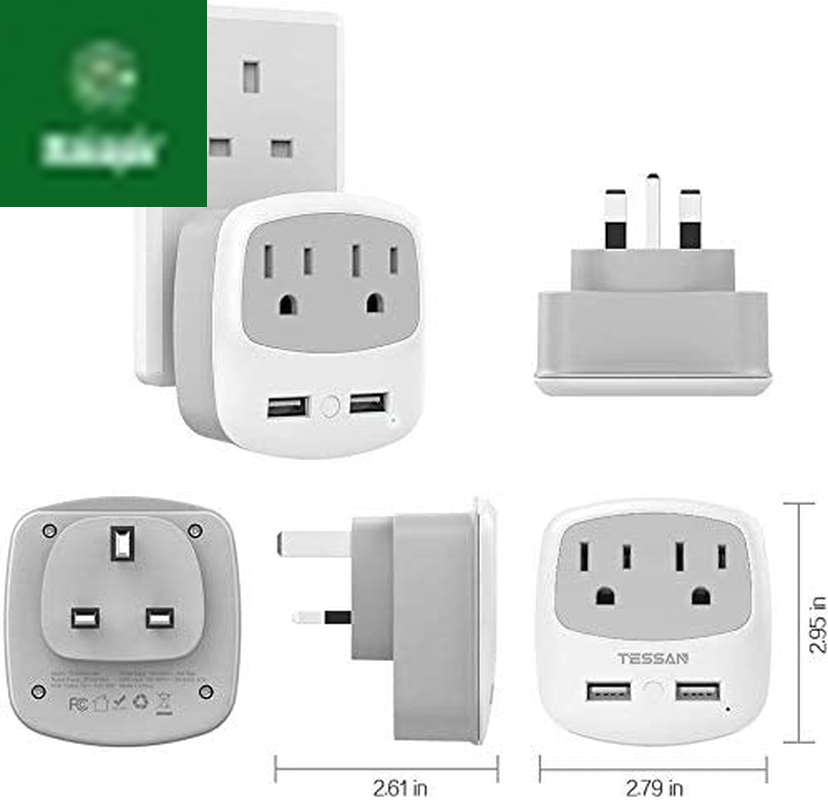 US to UK Plug Adapter, Type G Travel Adaptor with 2 USB 2 Electrical Outlets, UK Power Adapter for USA to Ireland England London Scotland British Dubai Kenya Hong Kong Qatar, 2-Pack
