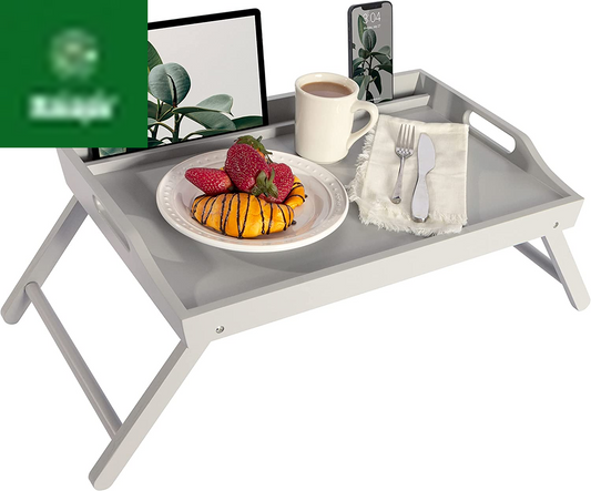Extra Large Wood Bed Tray, Lap Tray, Lap Desk with Phone Holder - Fits up to 17.3 Inch Laptops and Most Tablets - Calming Gray - Style No. 78105