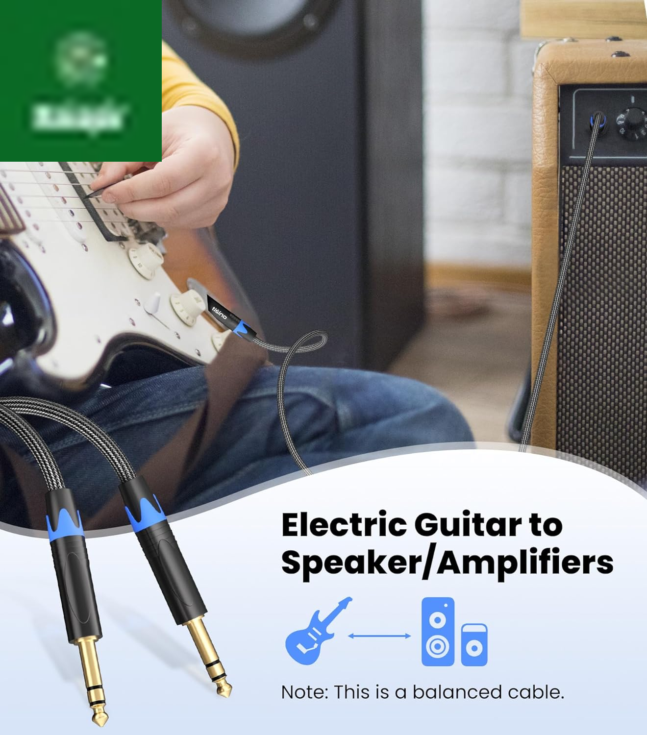1/4 Inch TRS Cable, Quarter Inch 1/4 TRS to TRS Balanced Stereo Audio Cable Male to Male Pro Interconnect Cable Guitar Cable, Nylon Braid - 3 FT