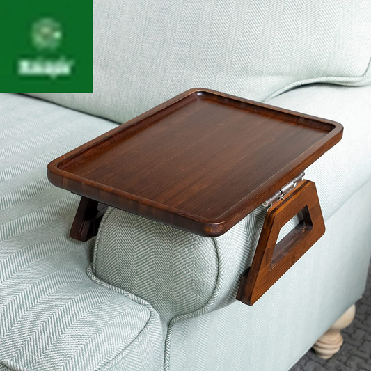 Bamboo Trayble Couch Arm Table, Clip on Tray Sofa Table for Couches. Sofa Arm Tray, Armchair Table for TV Dinners, Remotes, Drinks and Snacks - 13.75 X 9.5Inch, Brown
