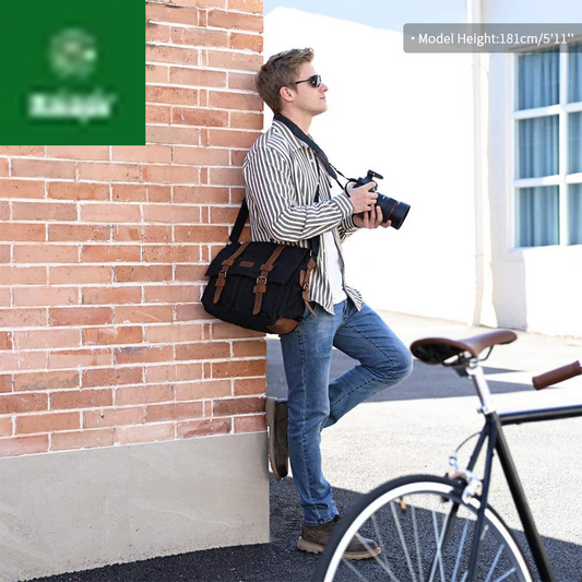 Leather Canvas Camera Bag Vintage DSLR SLR Messenger Shoulder Bag