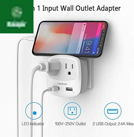 US to UK Plug Adapter, Type G Travel Adaptor with 2 USB 2 Electrical Outlets, UK Power Adapter for USA to Ireland England London Scotland British Dubai Kenya Hong Kong Qatar, 2-Pack