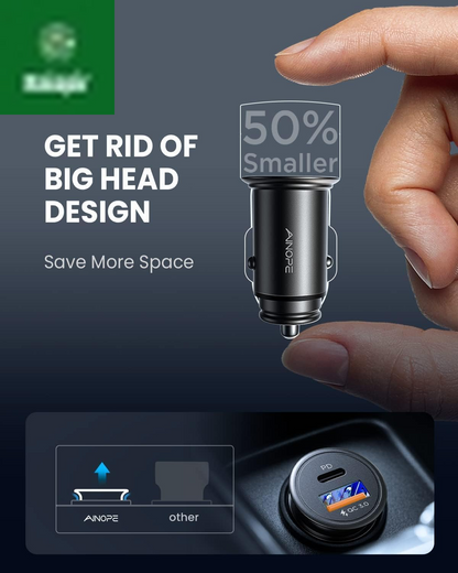 67.5W Super Mini Car Charger USB C 45W PD&QC 3.0 Fast Charging, All Metal Cigarette Lighter Adapter Car Charger Adapter Outlet for Iphone 17 Pro Max Air 16 15 14 13, Samsung Galaxy S25,Android