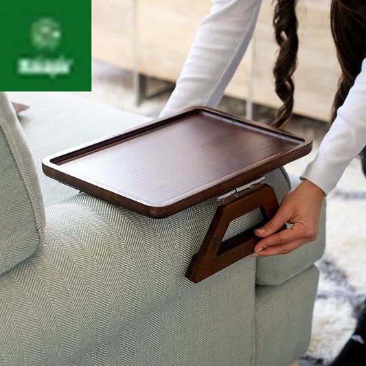 Bamboo Trayble Couch Arm Table, Clip on Tray Sofa Table for Couches. Sofa Arm Tray, Armchair Table for TV Dinners, Remotes, Drinks and Snacks - 13.75 X 9.5Inch, Brown